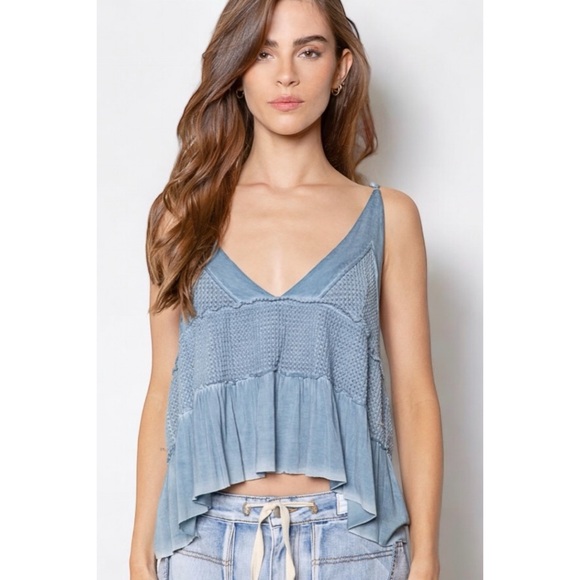 POL Cornflower Blue Waffle Knit Babydoll Tank Top - Picture 6 of 13
